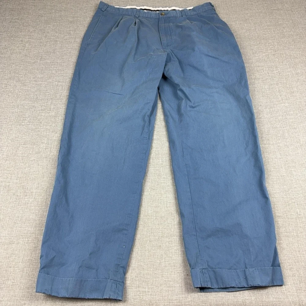 Brooks Brothers Pants Mens 38x32 Blue Cotton Chino Pleated Classic Casual
